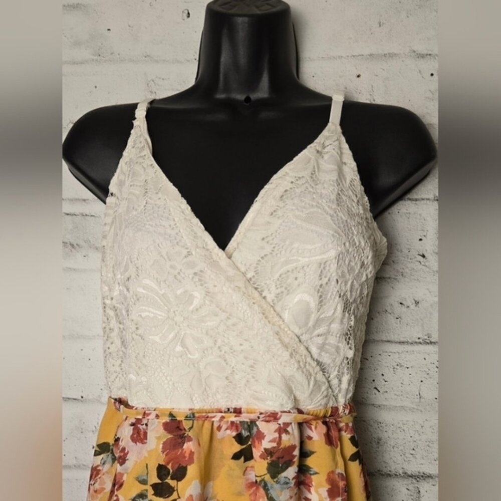 Suzy Shier White Lace & Orange Floral High Low Maxi Dress XL - Picture 5 of 15